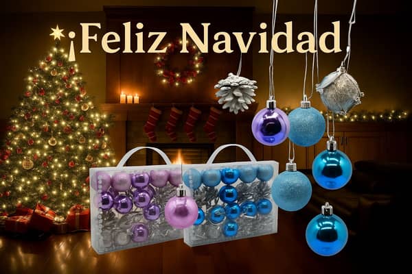 Luces Arbol 16 mts + 20 globo adornos- (lila o Celeste)